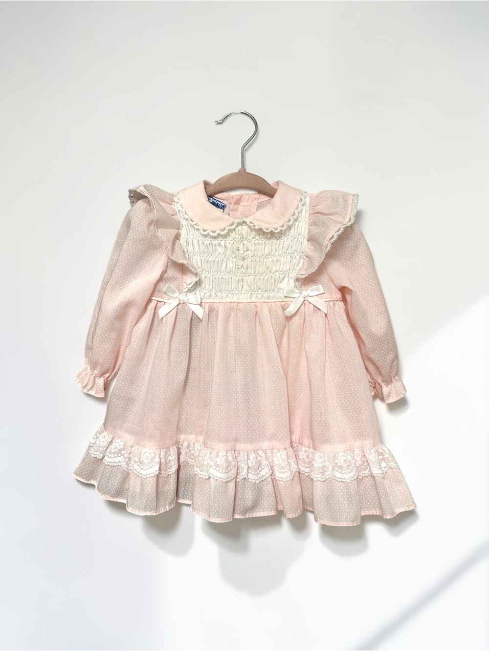 Vintage Polly Flinders Hand-Smocked Heirloom Baby Dress, Pink, Size 9 Months